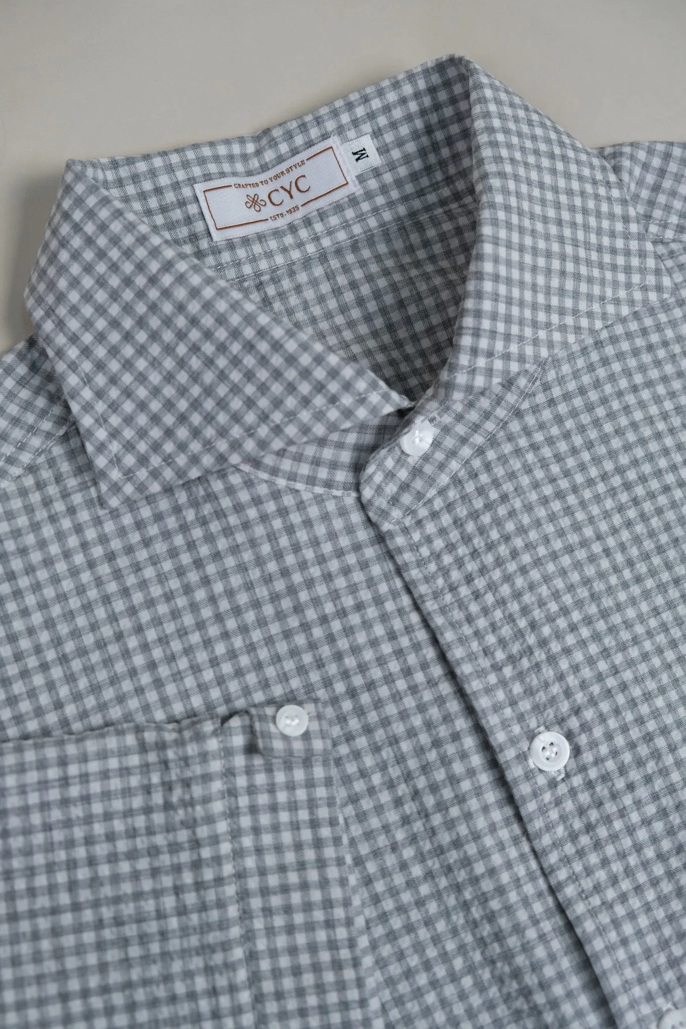 Grey Check Seersucker Short Sleeve Shirt