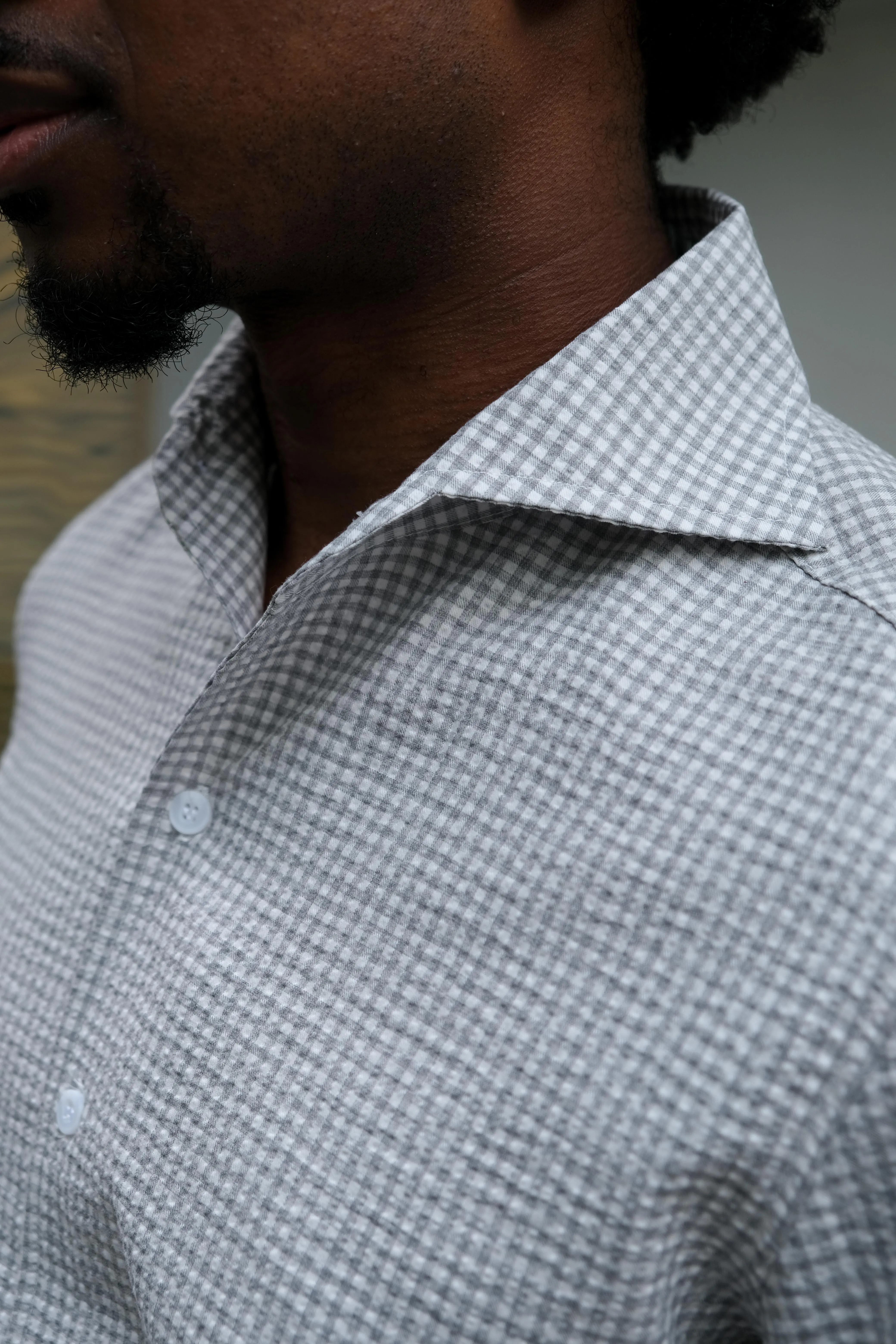 Grey Check Seersucker Short Sleeve Shirt