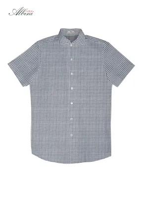 Grey Check Seersucker Short Sleeve Shirt