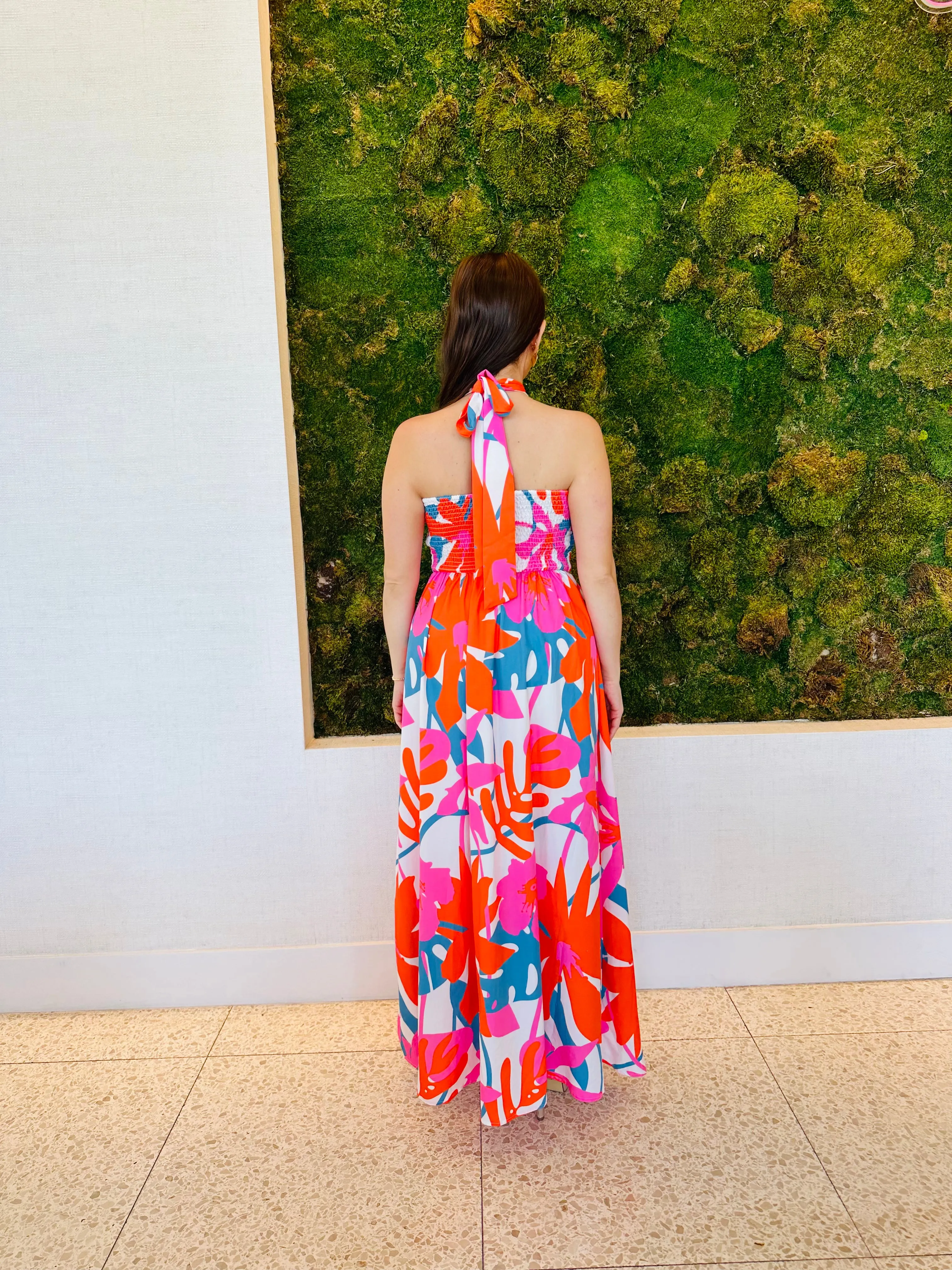 Heather orange flora maxi print dress