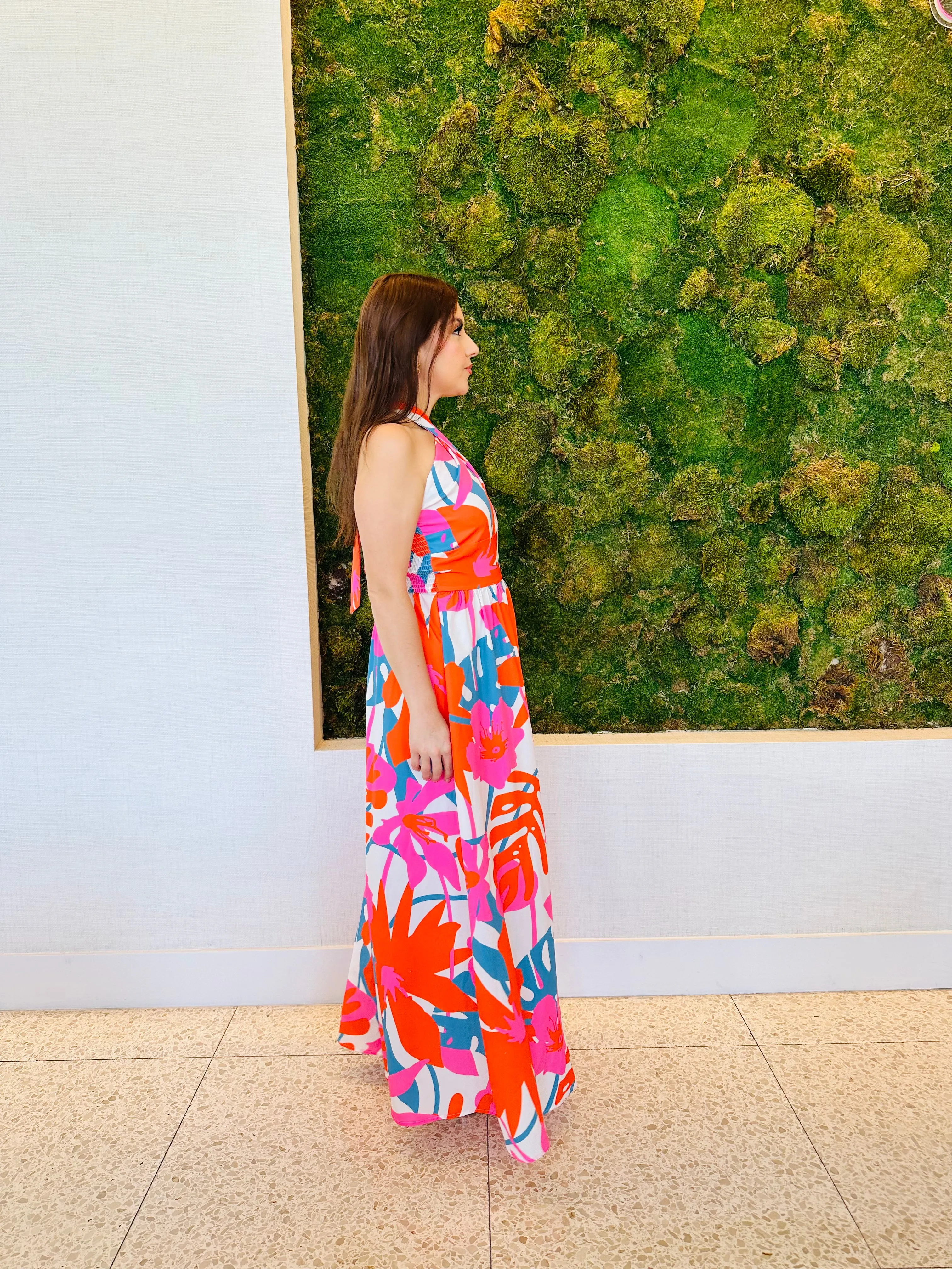 Heather orange flora maxi print dress