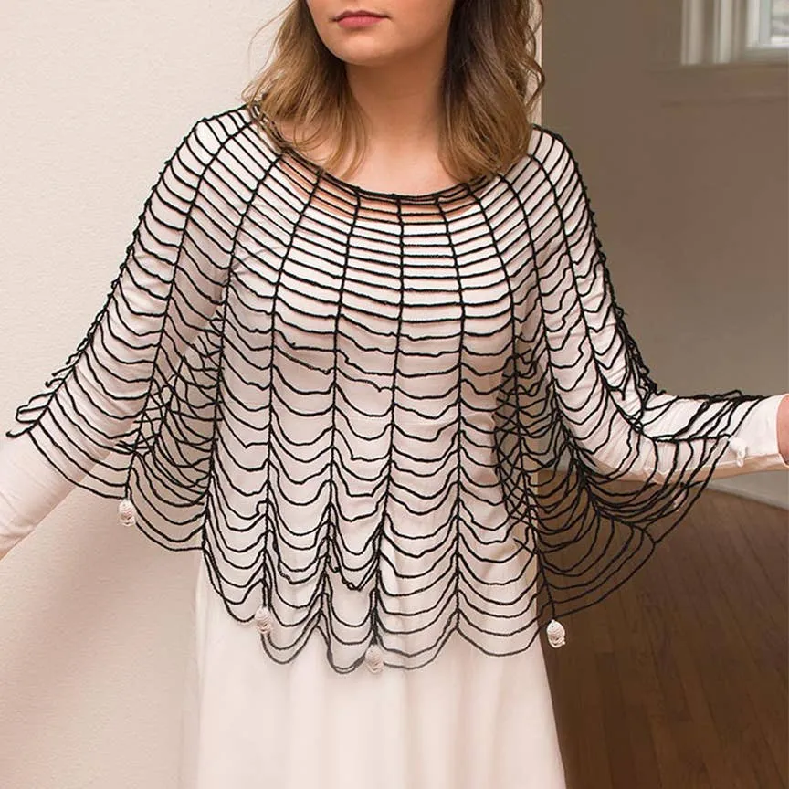 Heritage Lace - Spider Web Halloween 36 in Round Poncho Costume Black