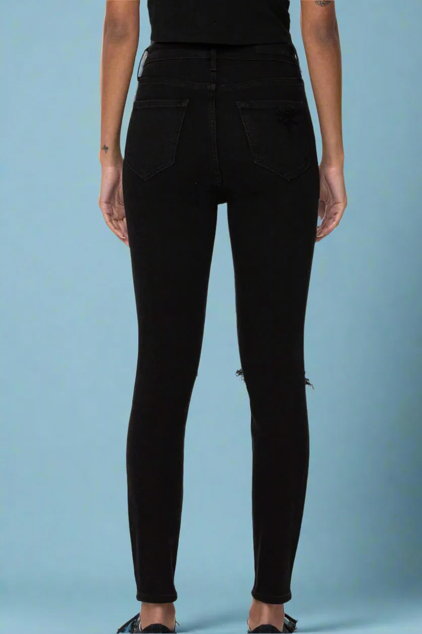 High Rise Distress Ankle Skinny C246 Black