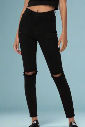 High Rise Distress Ankle Skinny C246 Black