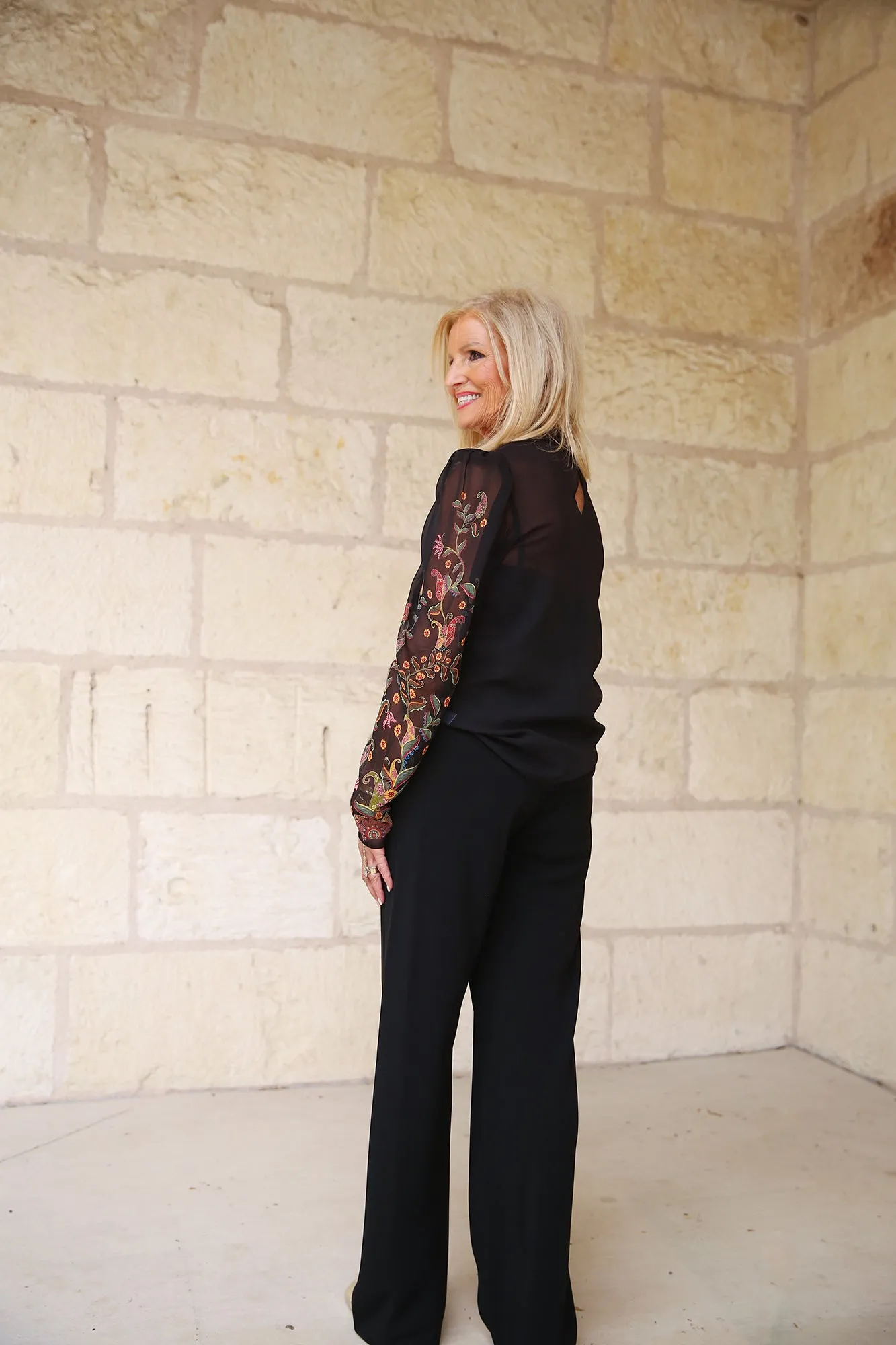 High-Waist Crepe Bias Pant Black