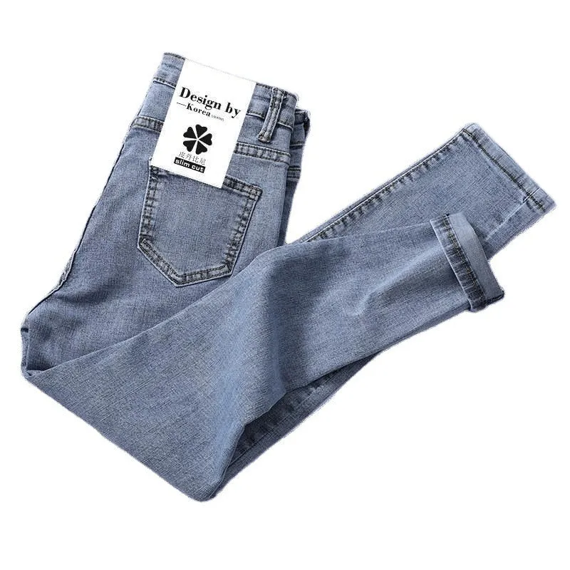 High Waist Denim Pants Women Slim Look Tall Look Fit Summer Stretchable Fitted Black Pants