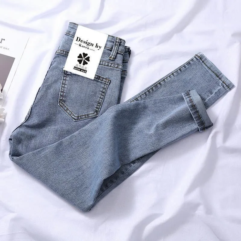 High Waist Denim Pants Women Slim Look Tall Look Fit Summer Stretchable Fitted Black Pants
