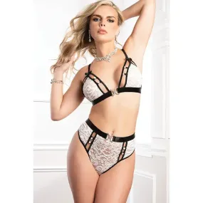 High Waist Lace Jeweled Panty & Bra White Tux O/s