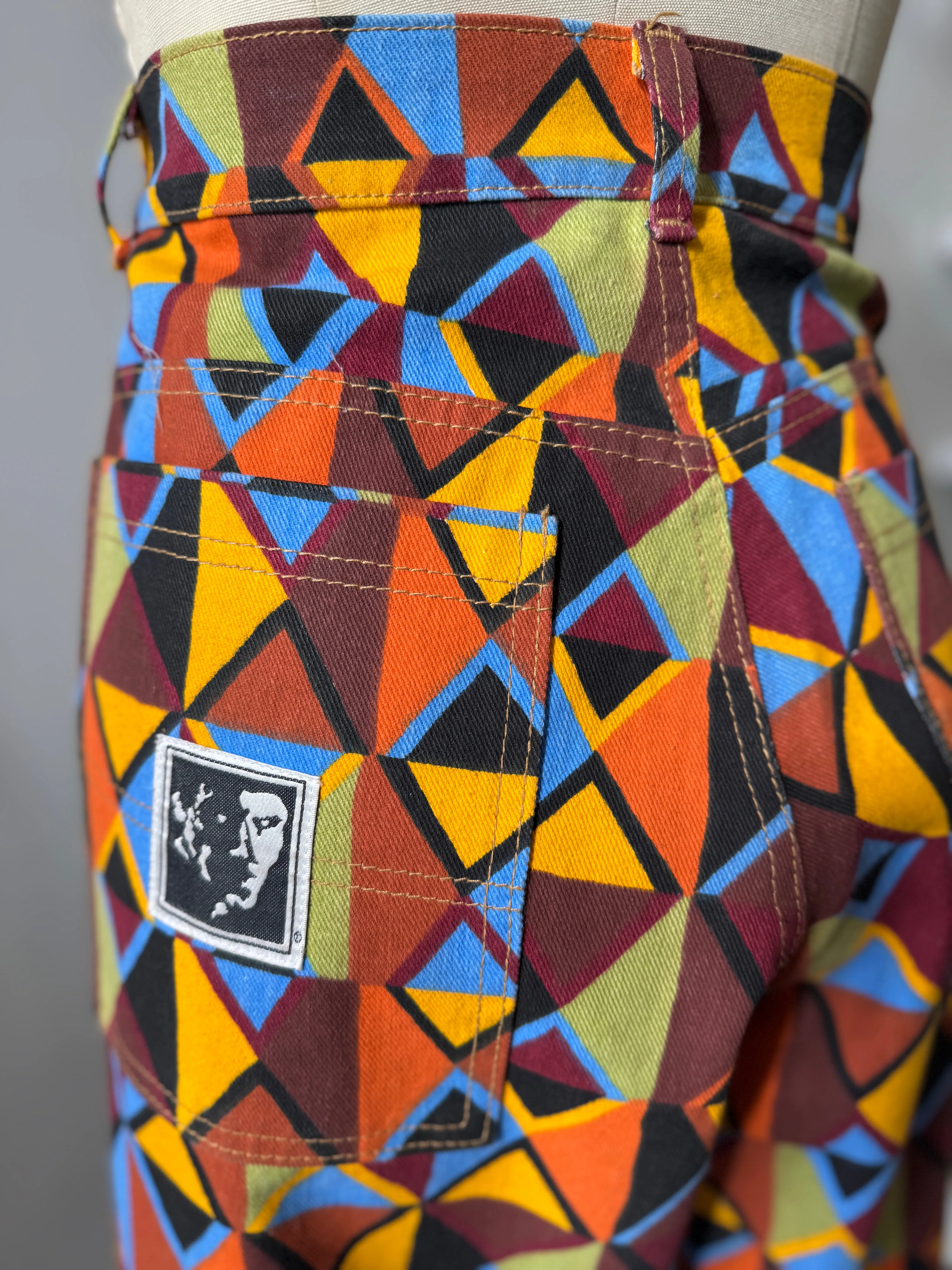 High waist vibrant color   print pants waist “34”
