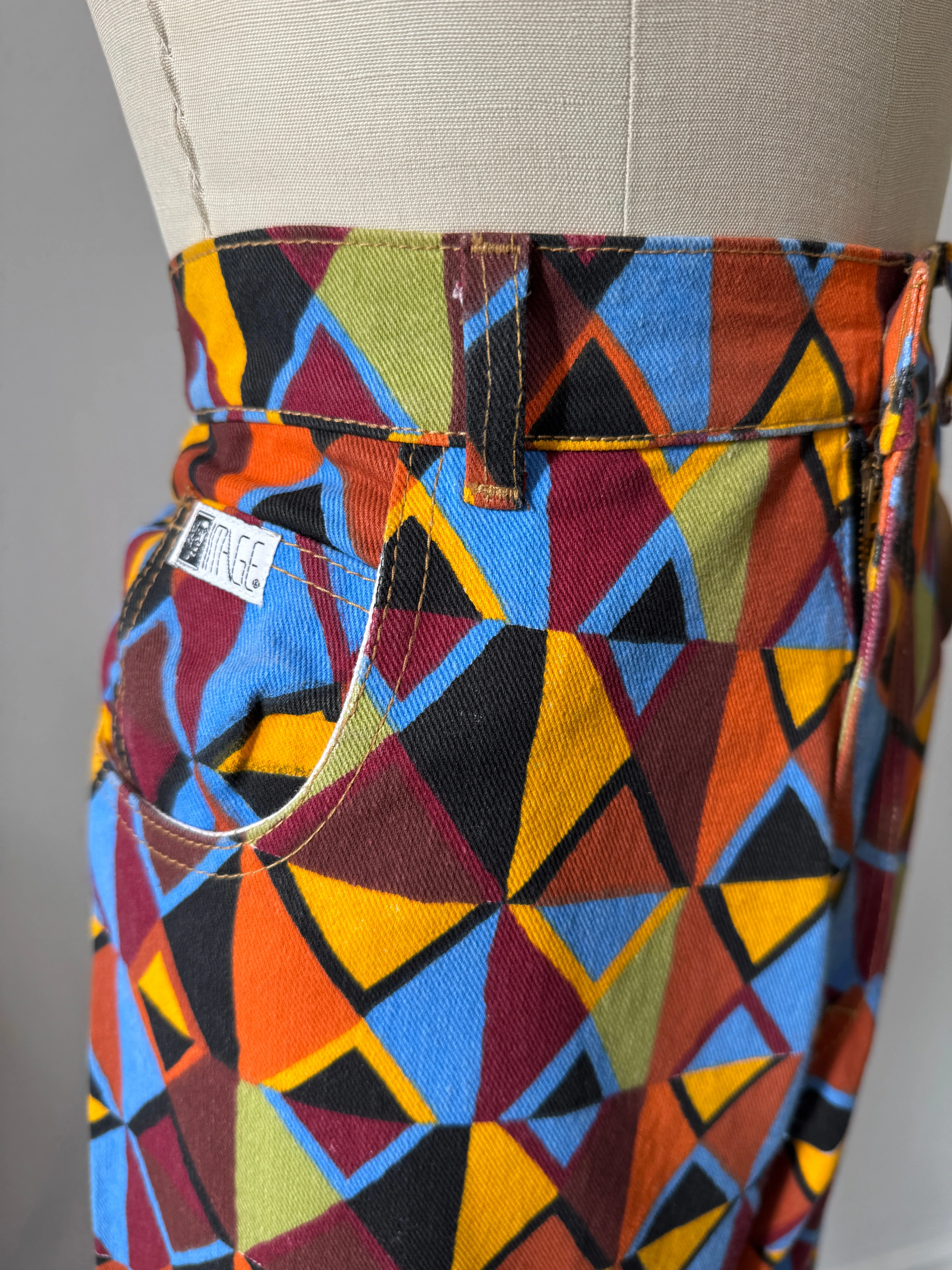 High waist vibrant color   print pants waist “34”