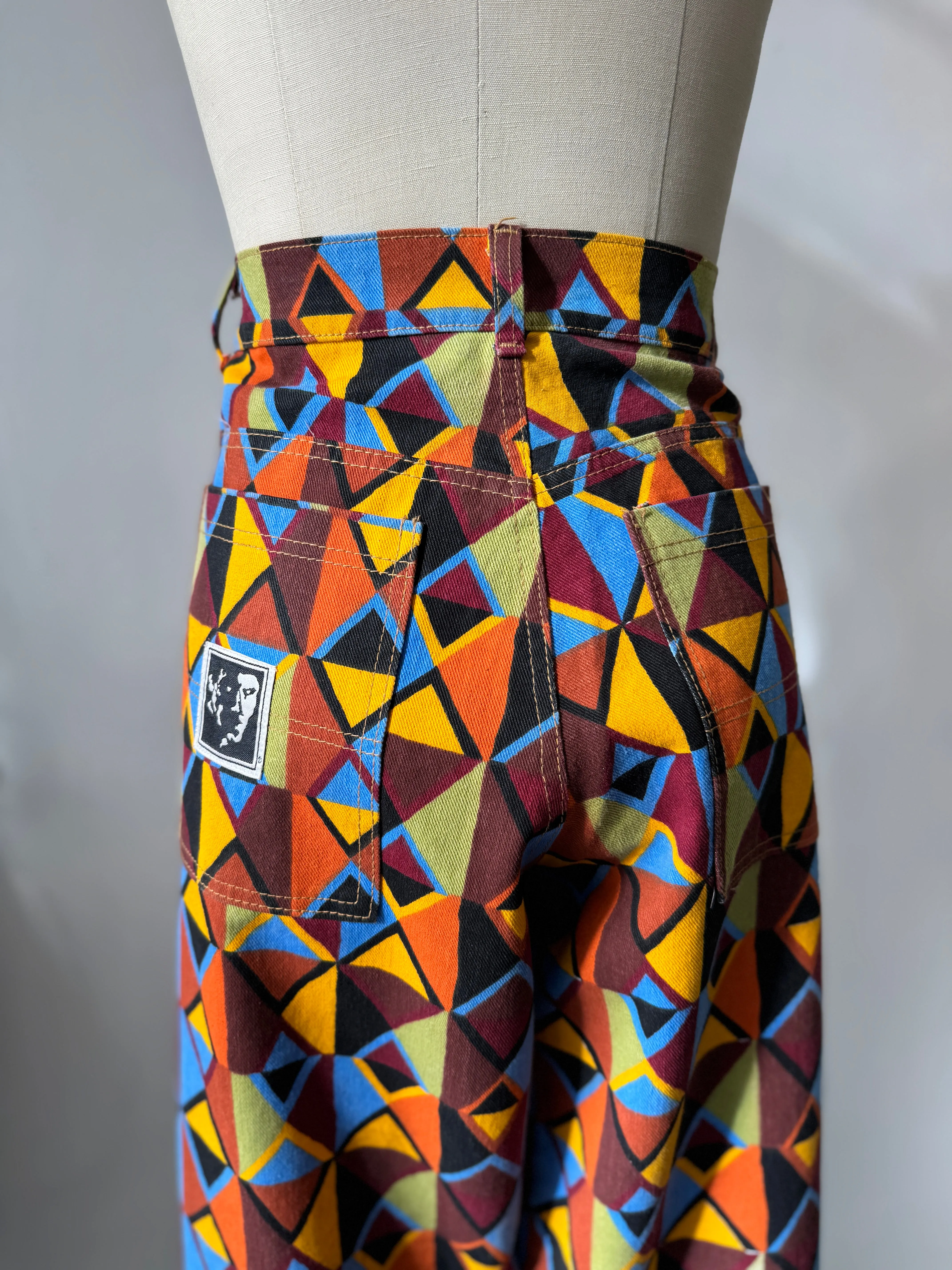 High waist vibrant color   print pants waist “34”