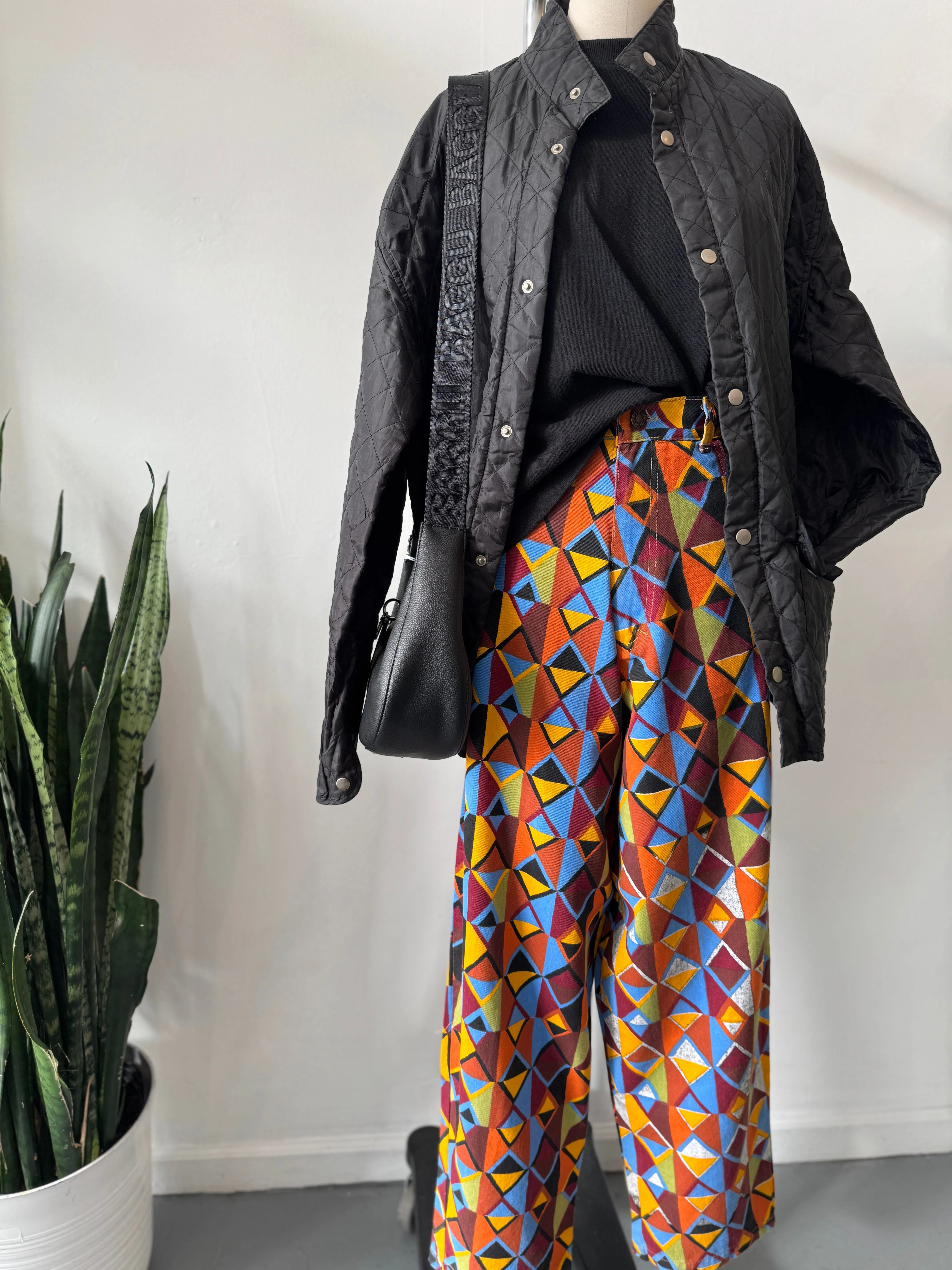 High waist vibrant color   print pants waist “34”