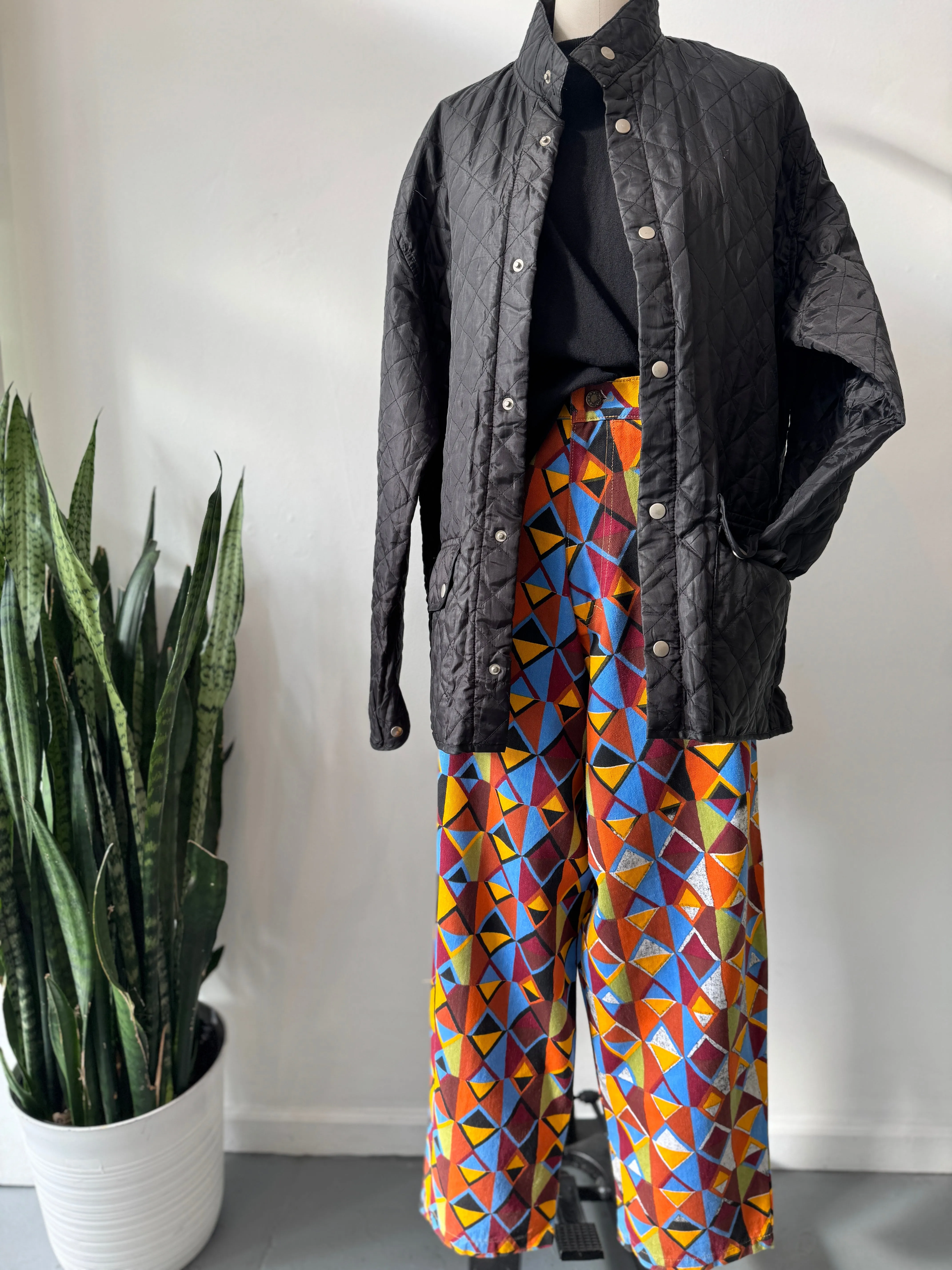 High waist vibrant color   print pants waist “34”