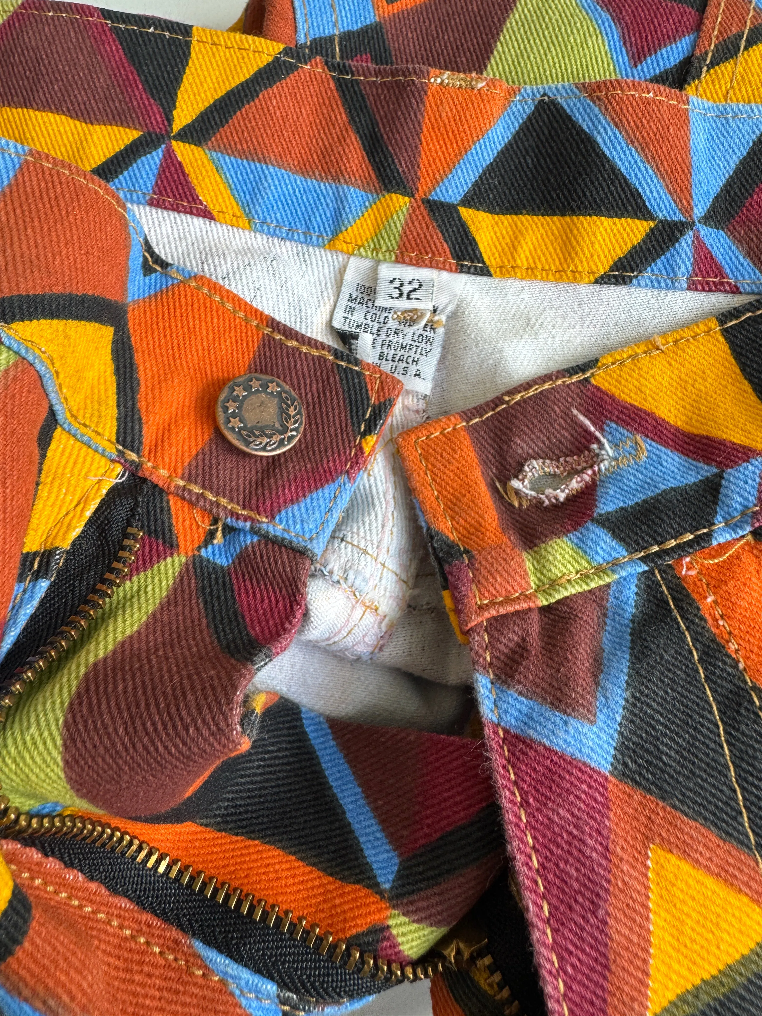 High waist vibrant color   print pants waist “34”