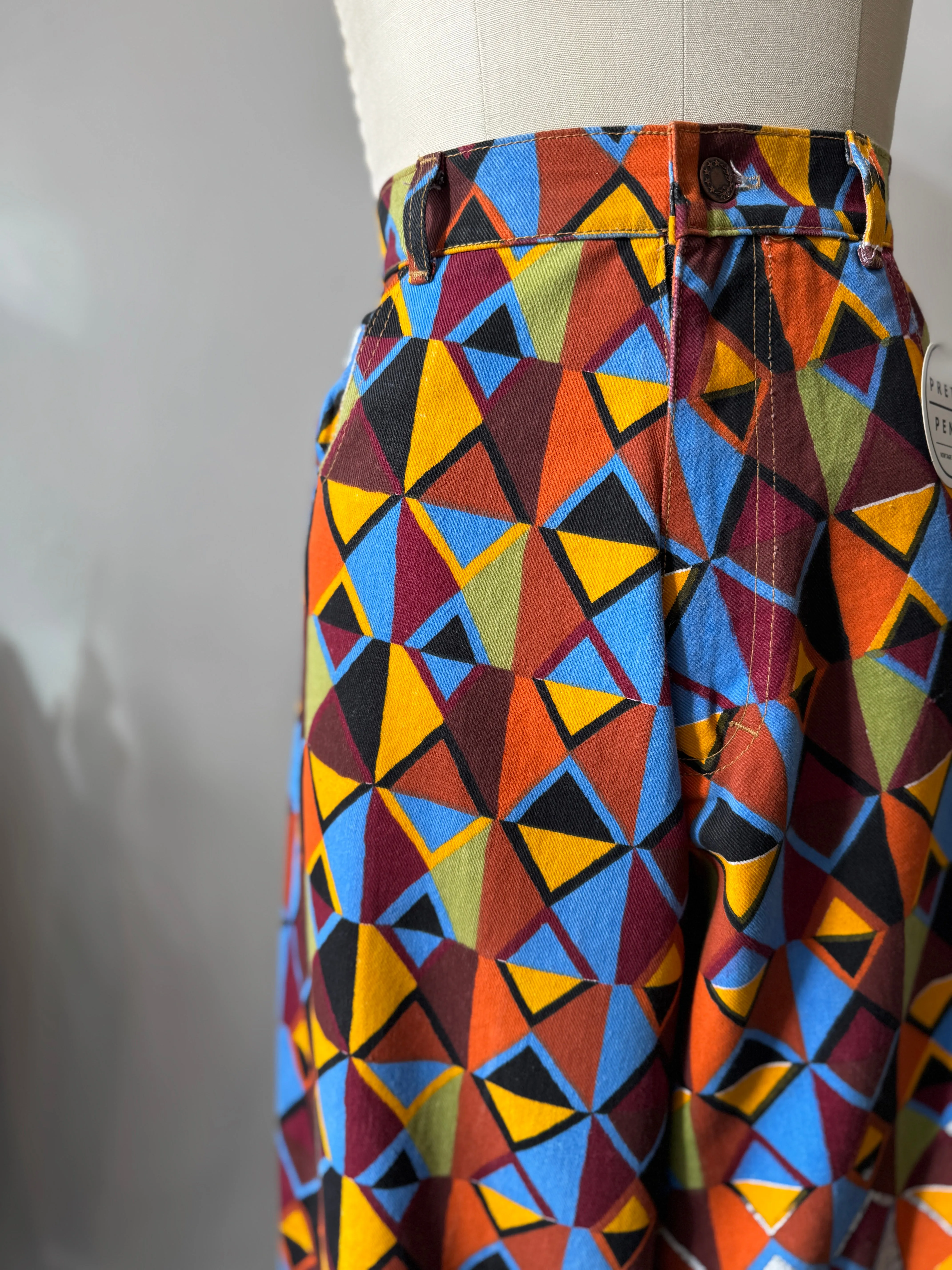 High waist vibrant color   print pants waist “34”