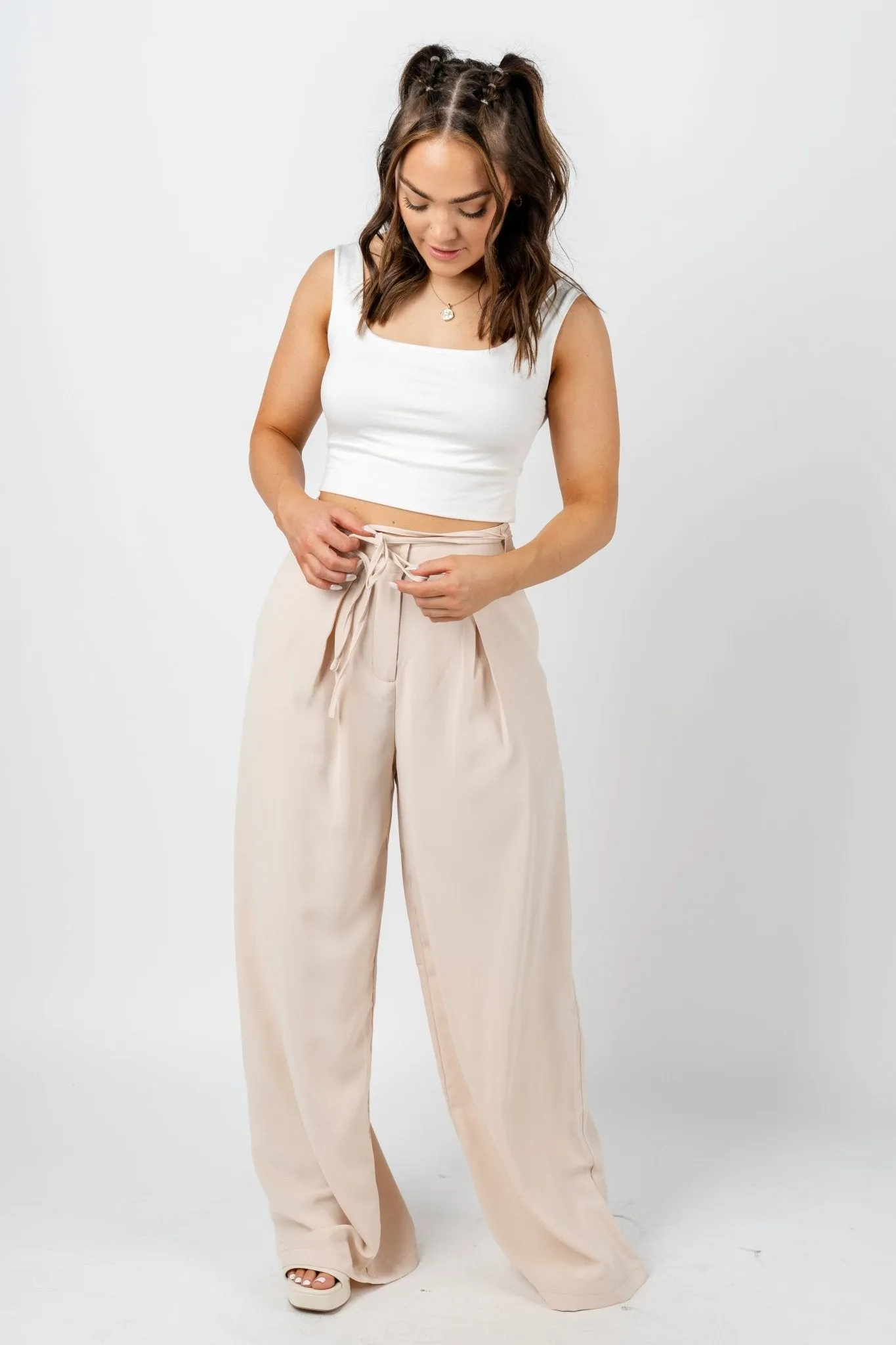 High waist wide leg pants natural