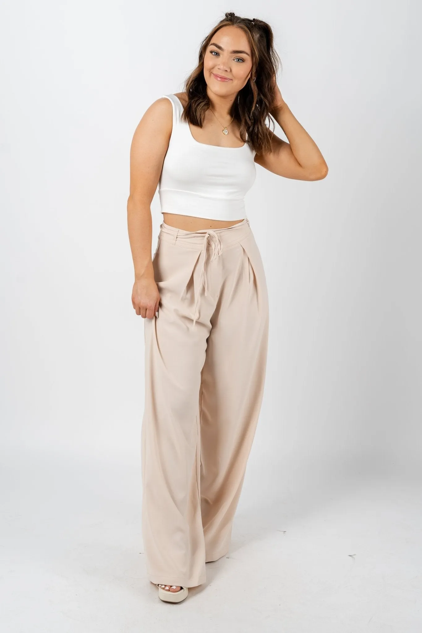 High waist wide leg pants natural