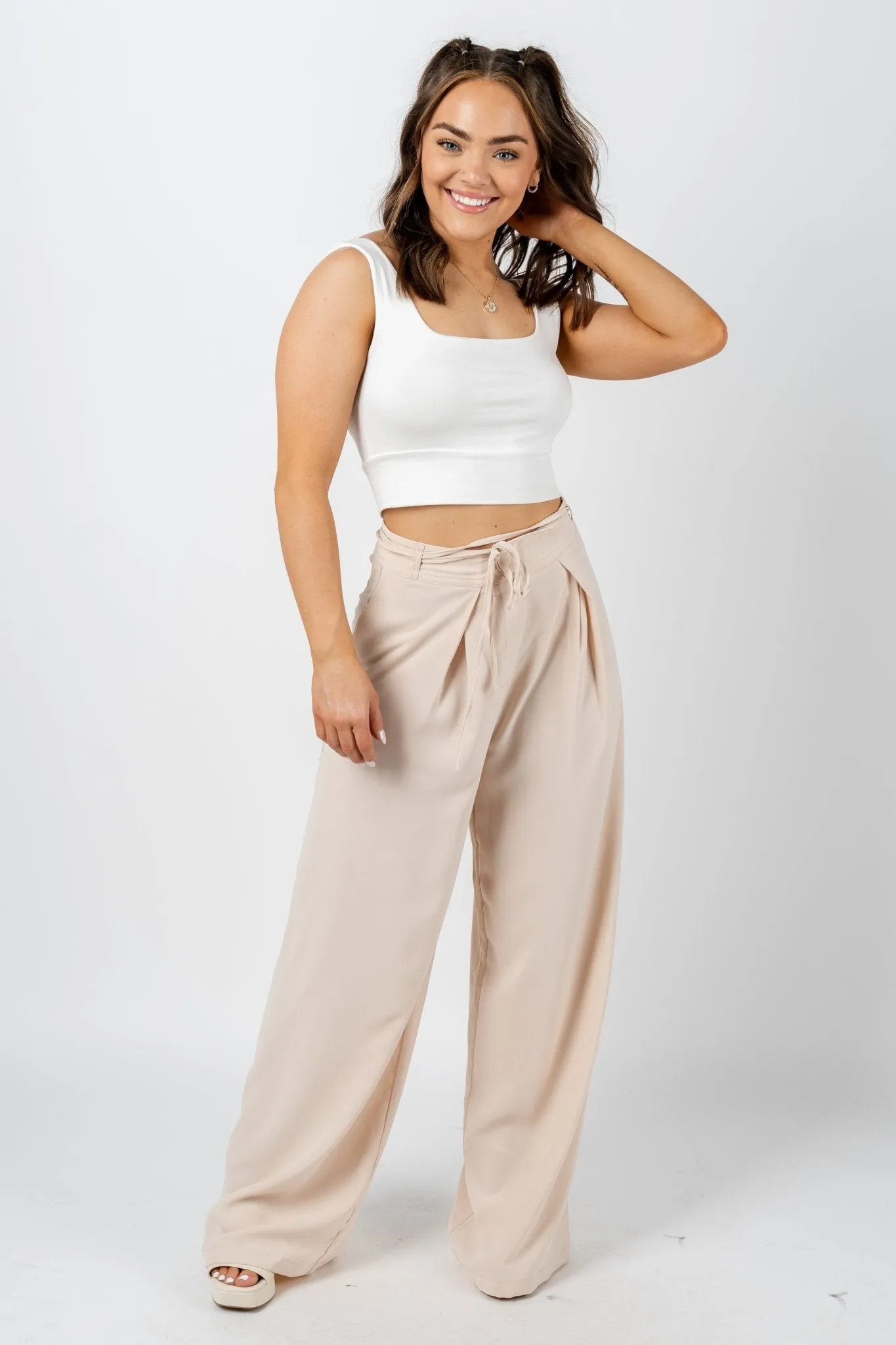 High waist wide leg pants natural