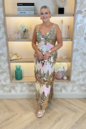Holly Embellished Maxi Dress In Gold