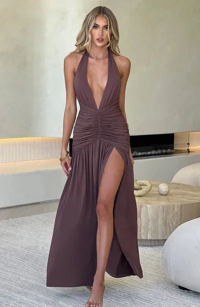 Ivyshape | Backless Knot Slit Maxi Dress