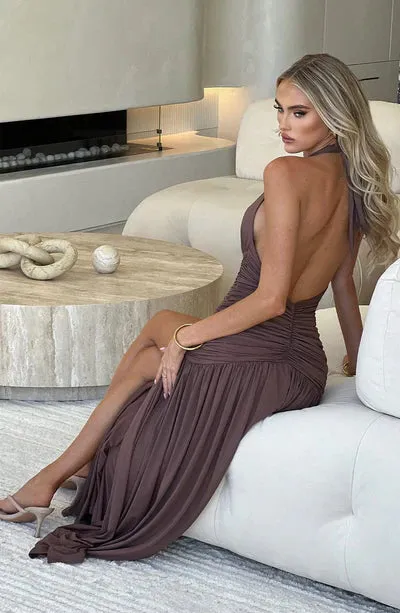 Ivyshape | Backless Knot Slit Maxi Dress