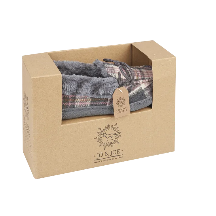 Jo & Joe Ladies fur lined Moccasin Slipper Pembroke PEBBLE