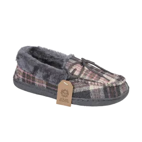 Jo & Joe Ladies fur lined Moccasin Slipper Pembroke PEBBLE