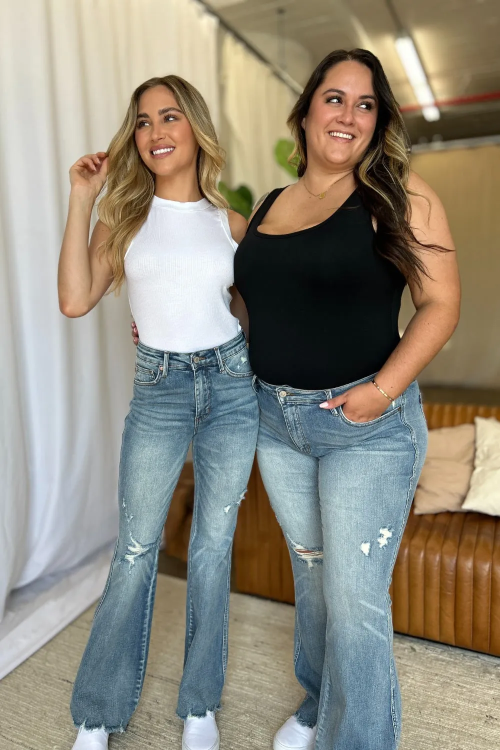 Judy Blue Full Size Medium Rise Tummy Control Destroy Flare Jeans