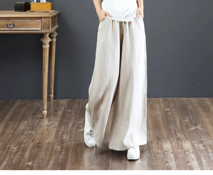 Korea Art Cotton Blend Loose Plus Size Wide Leg Pants High Waist Floor Length Straight Long Line Women Pants