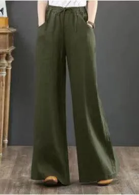 Korea Art Cotton Blend Loose Plus Size Wide Leg Pants High Waist Floor Length Straight Long Line Women Pants