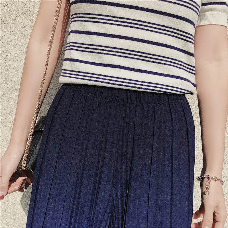 Korean Summer High Waist Pleated Chiffon Wide Leg Pants Women Student Hong Kong Loose Pants