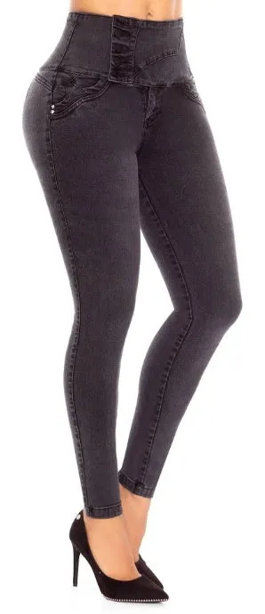 kris Push Up Jeans - High Waisted - Dark Grey