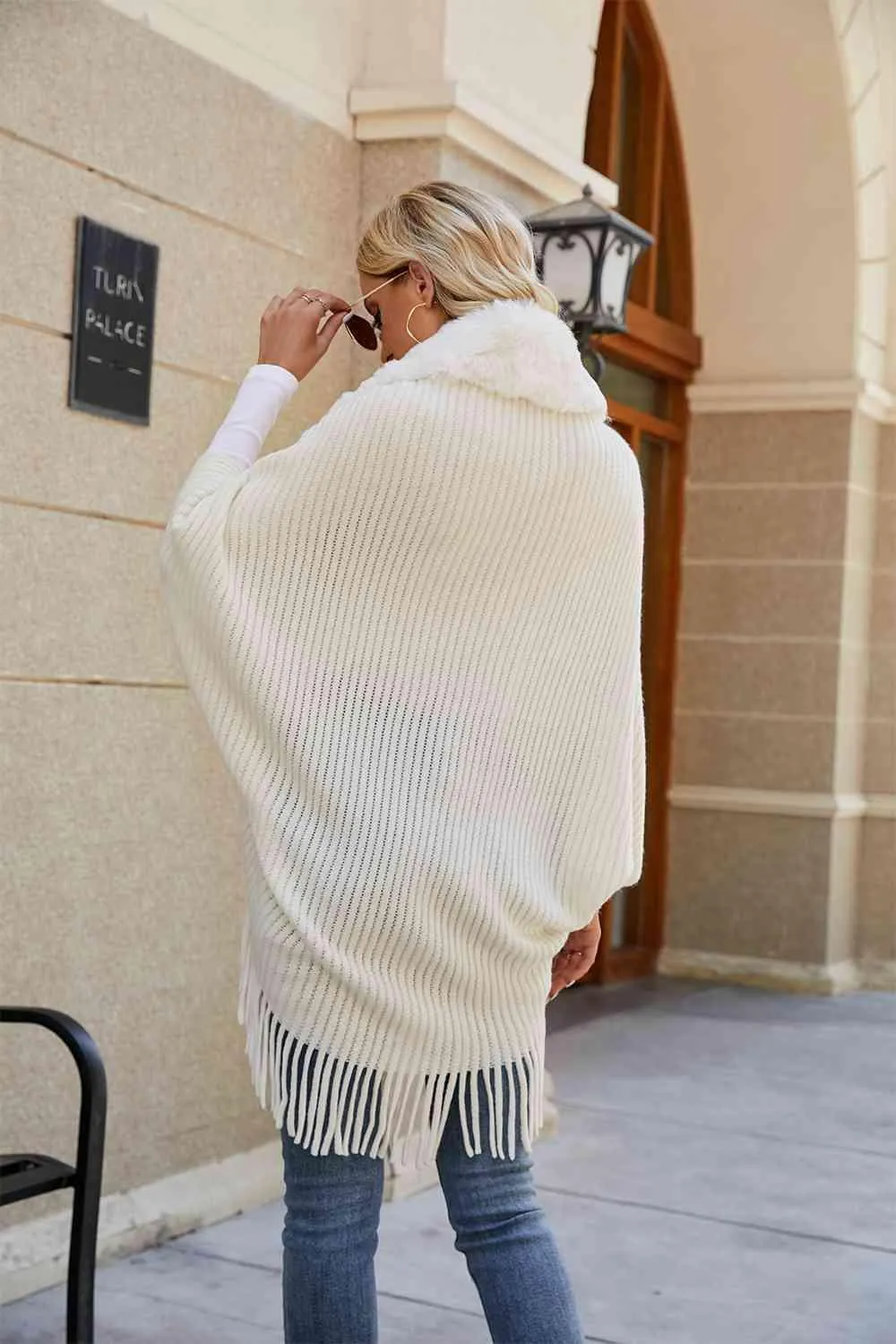 Lavish Winter Fringe Faux Fur Trim Poncho