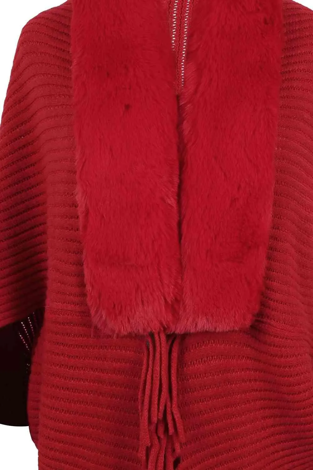 Lavish Winter Fringe Faux Fur Trim Poncho
