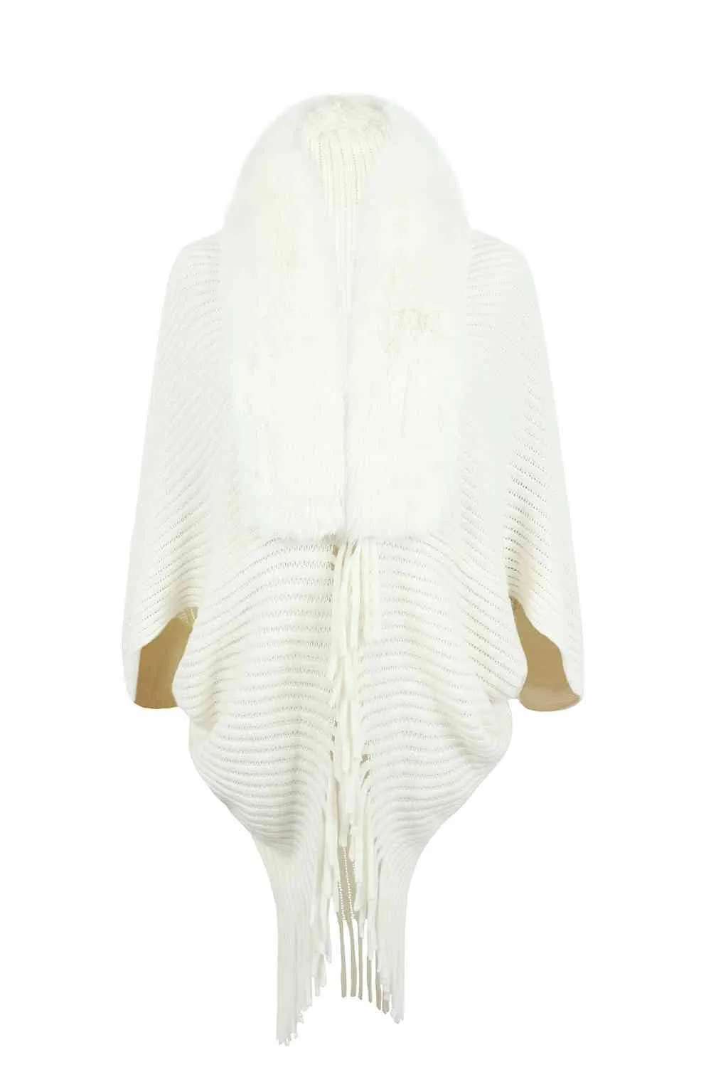 Lavish Winter Fringe Faux Fur Trim Poncho
