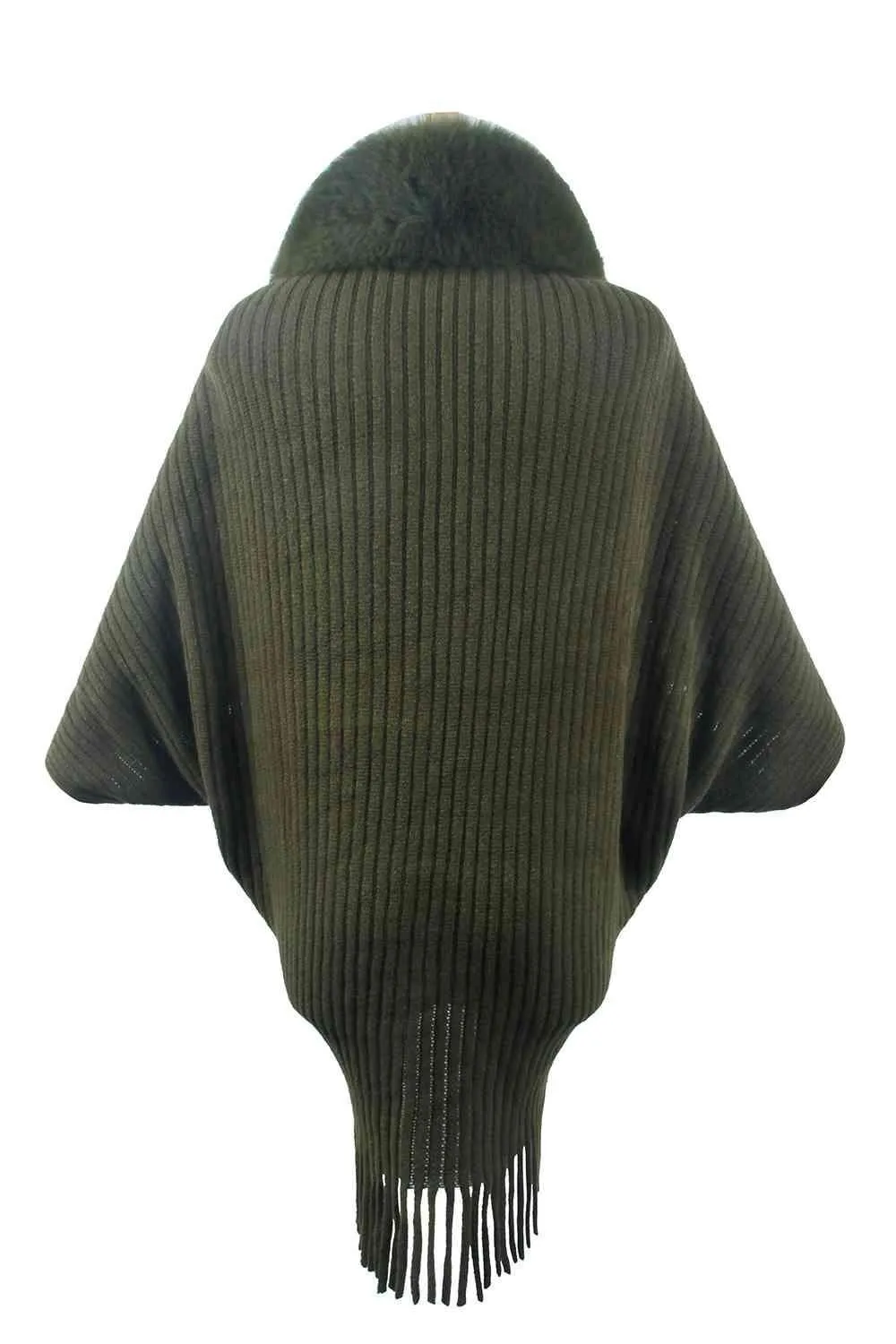 Lavish Winter Fringe Faux Fur Trim Poncho