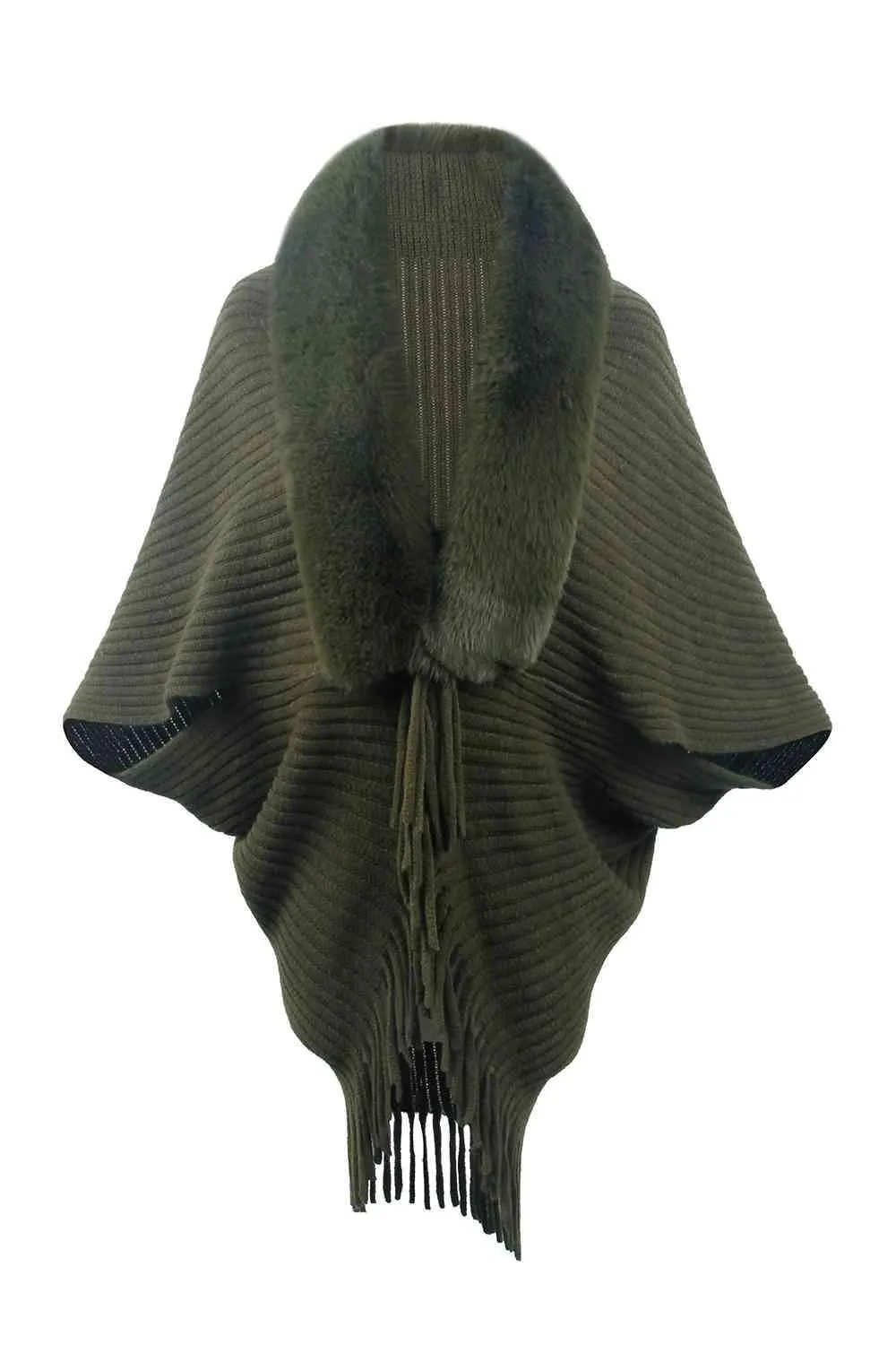 Lavish Winter Fringe Faux Fur Trim Poncho