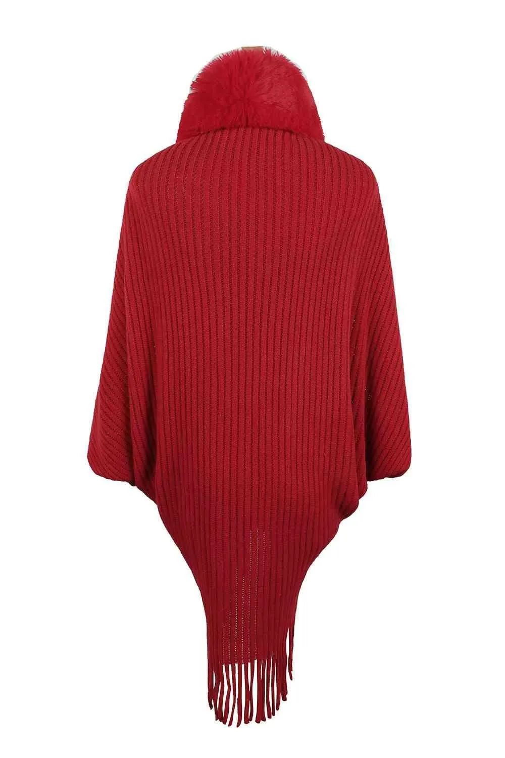 Lavish Winter Fringe Faux Fur Trim Poncho