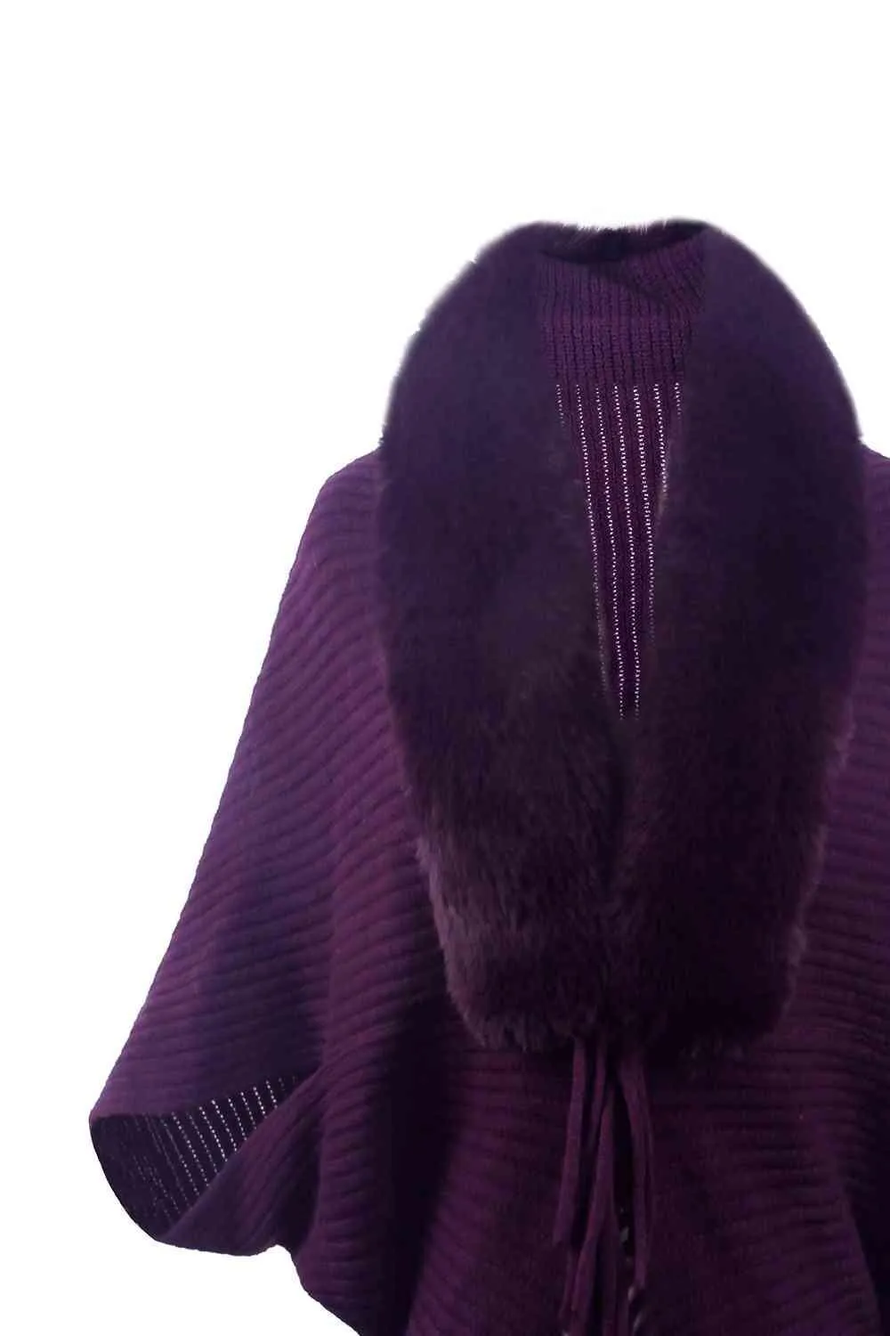 Lavish Winter Fringe Faux Fur Trim Poncho