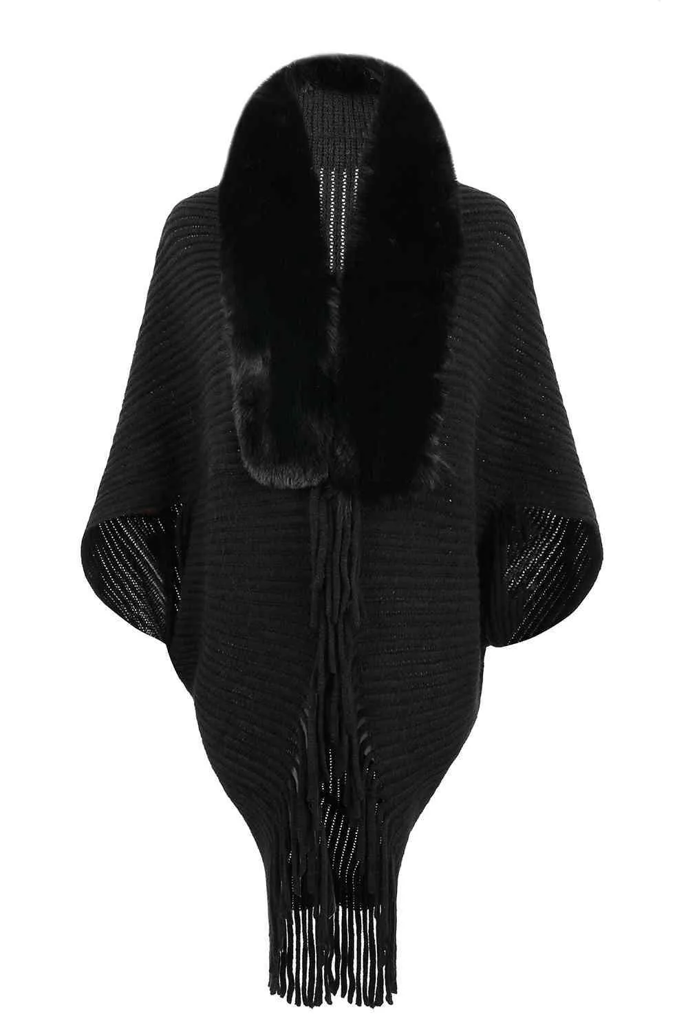Lavish Winter Fringe Faux Fur Trim Poncho
