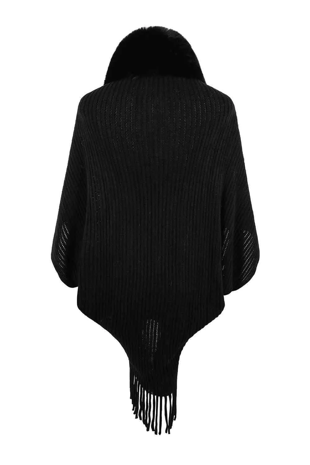 Lavish Winter Fringe Faux Fur Trim Poncho