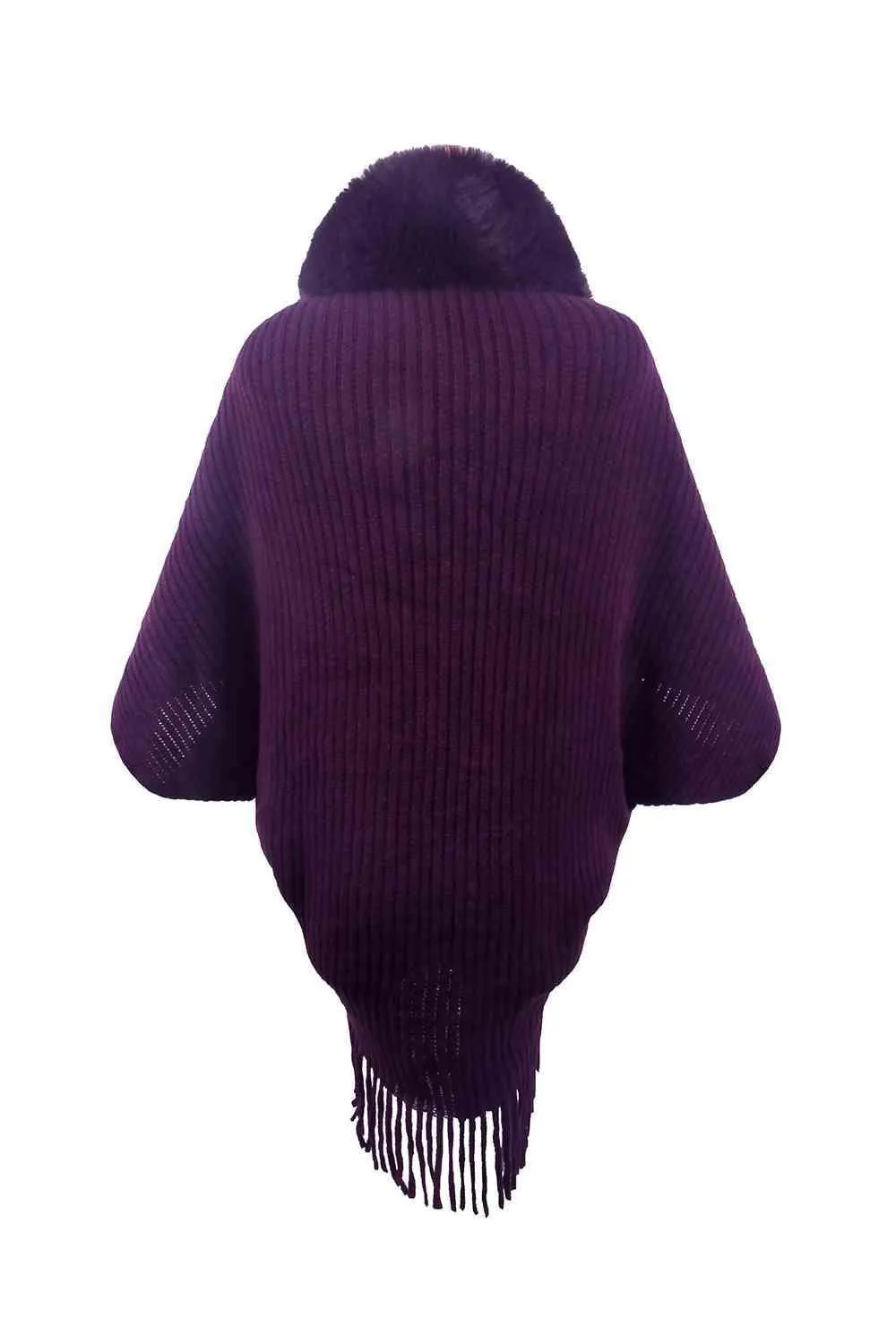 Lavish Winter Fringe Faux Fur Trim Poncho