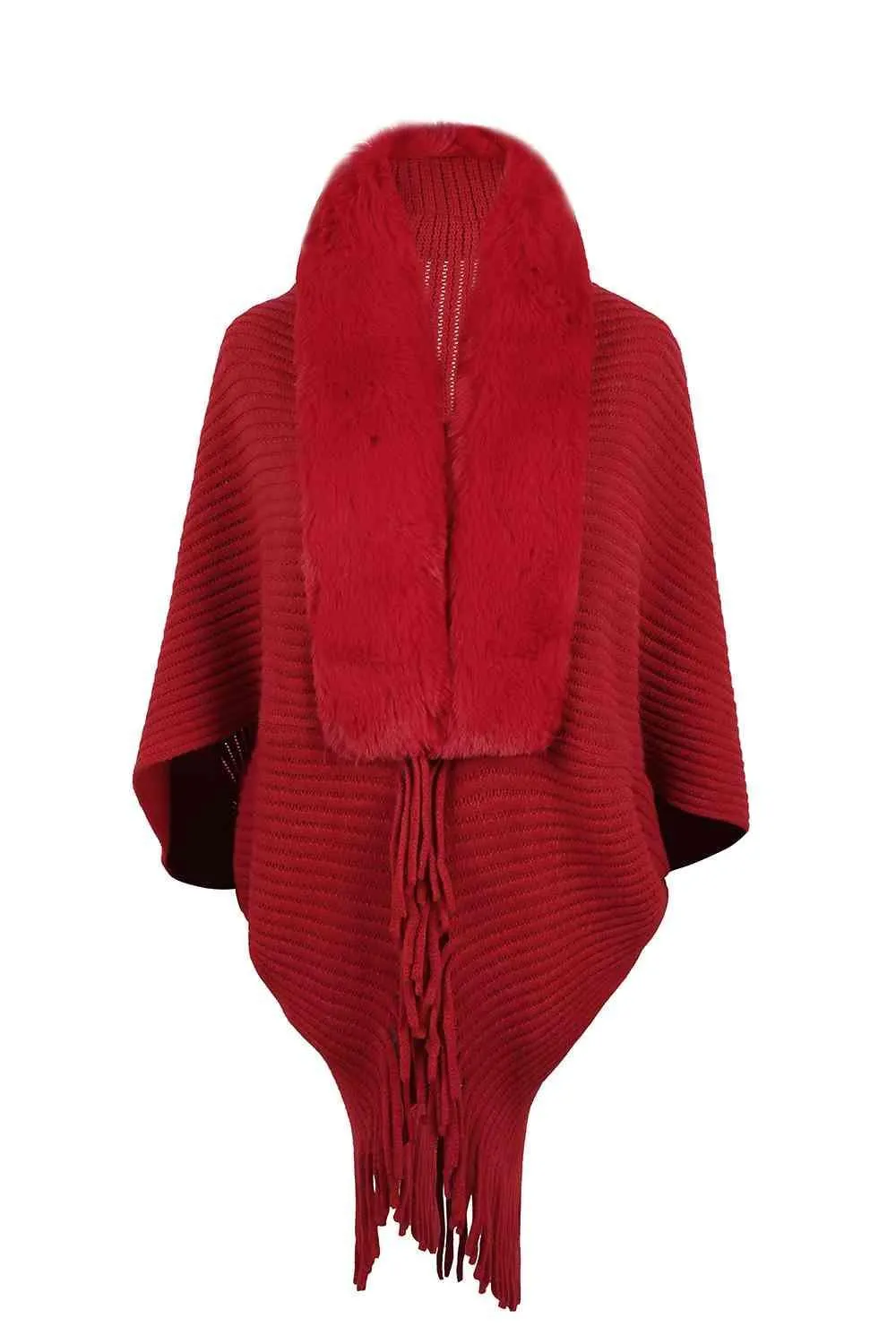 Lavish Winter Fringe Faux Fur Trim Poncho