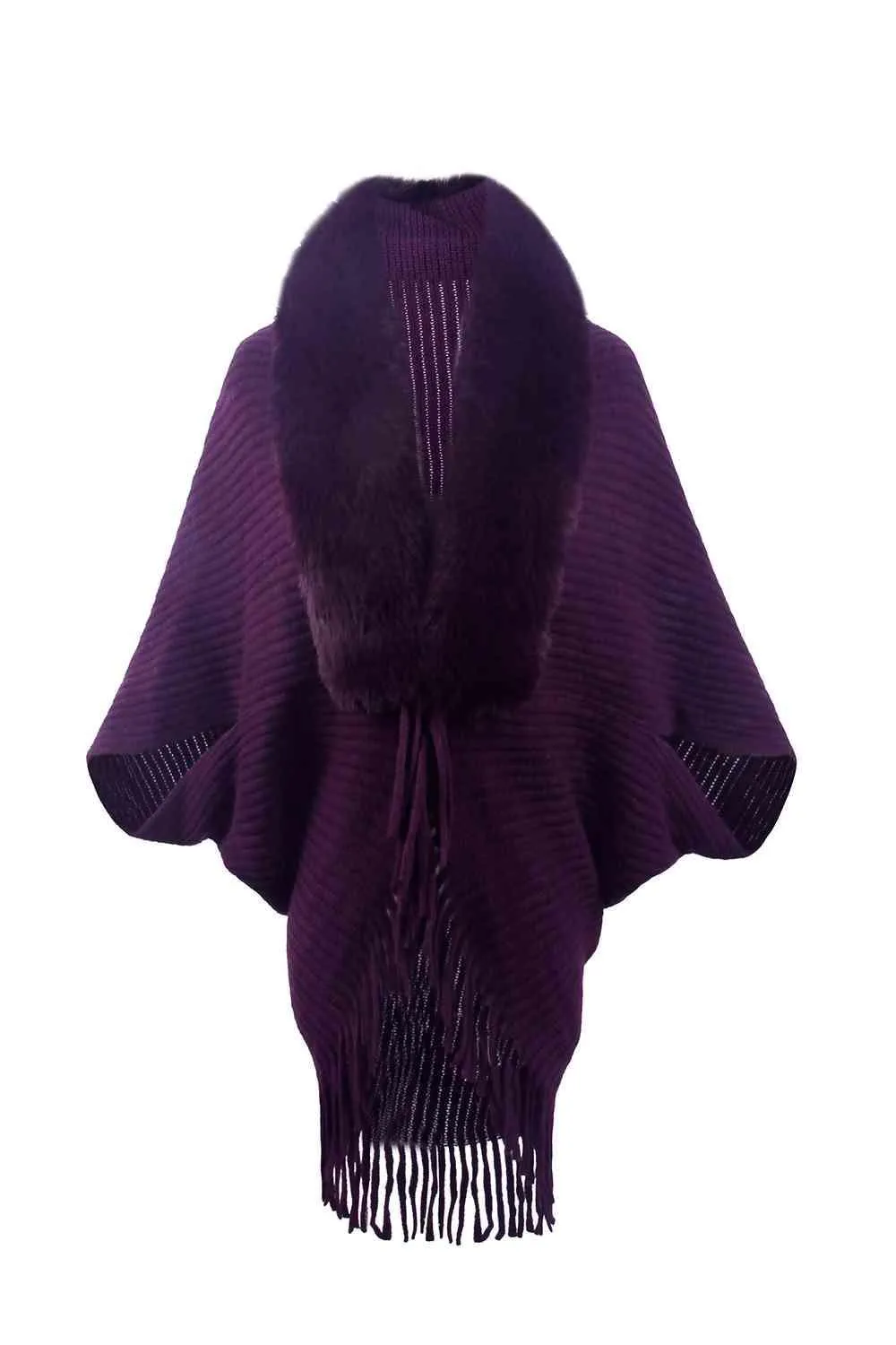 Lavish Winter Fringe Faux Fur Trim Poncho