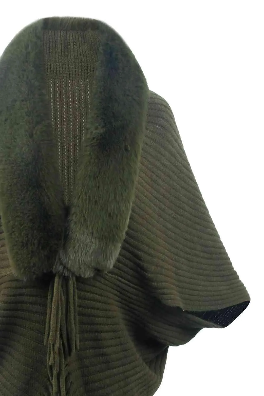 Lavish Winter Fringe Faux Fur Trim Poncho