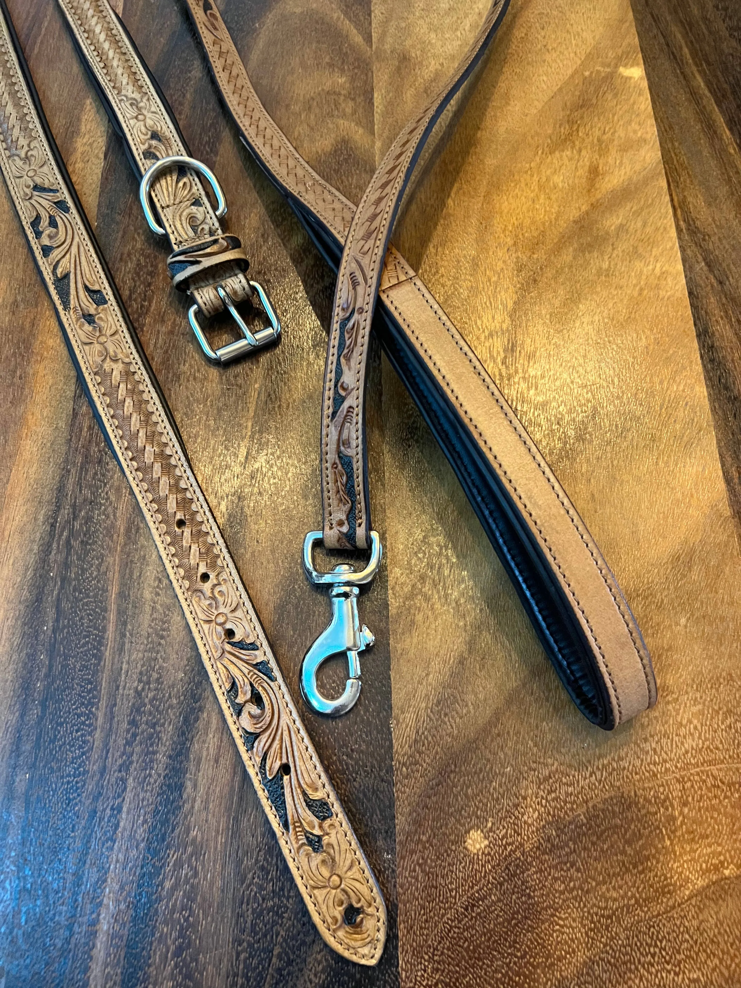 Leash BISBEE Tooled Leather Basket stamp western dog Leash