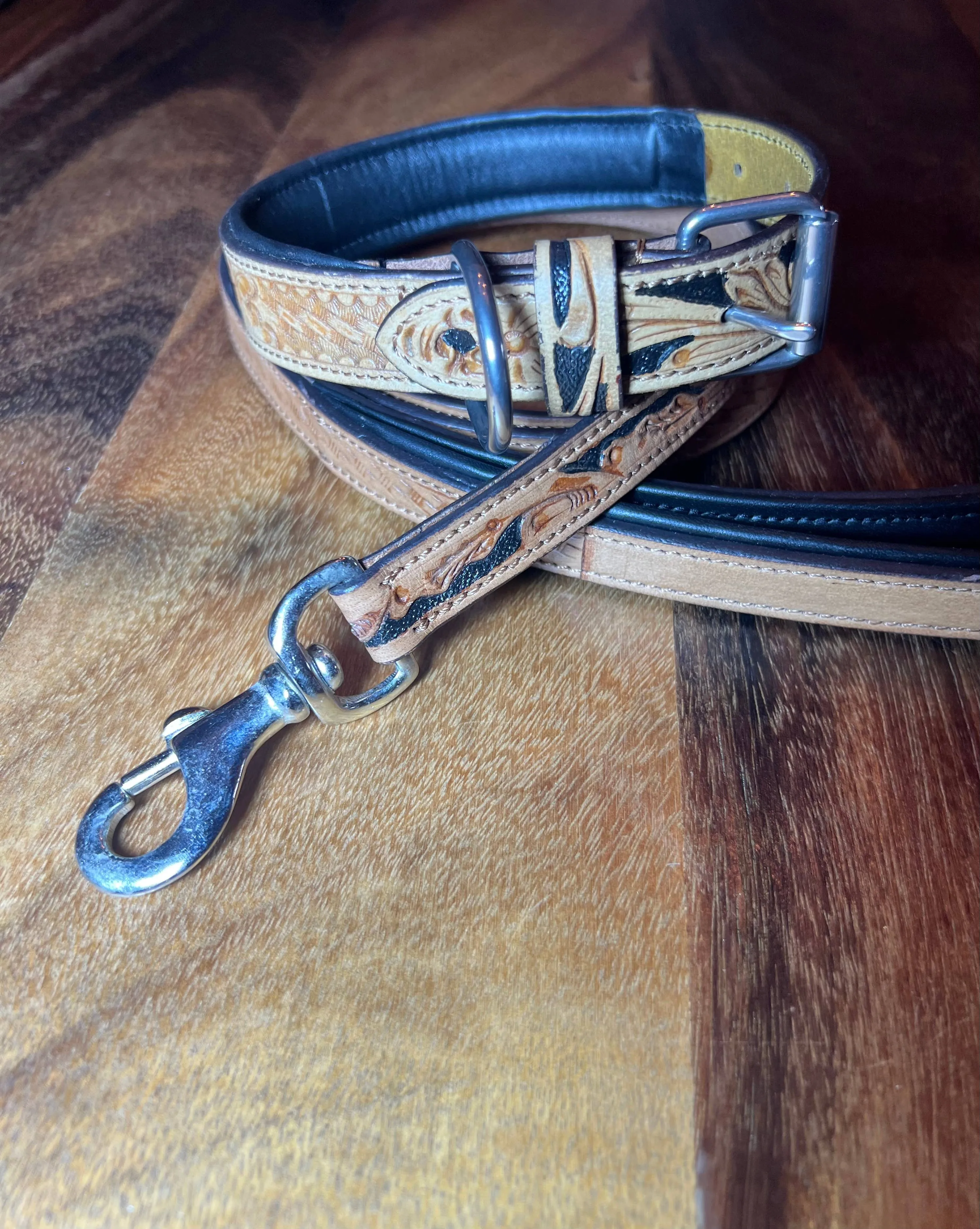 Leash BISBEE Tooled Leather Basket stamp western dog Leash