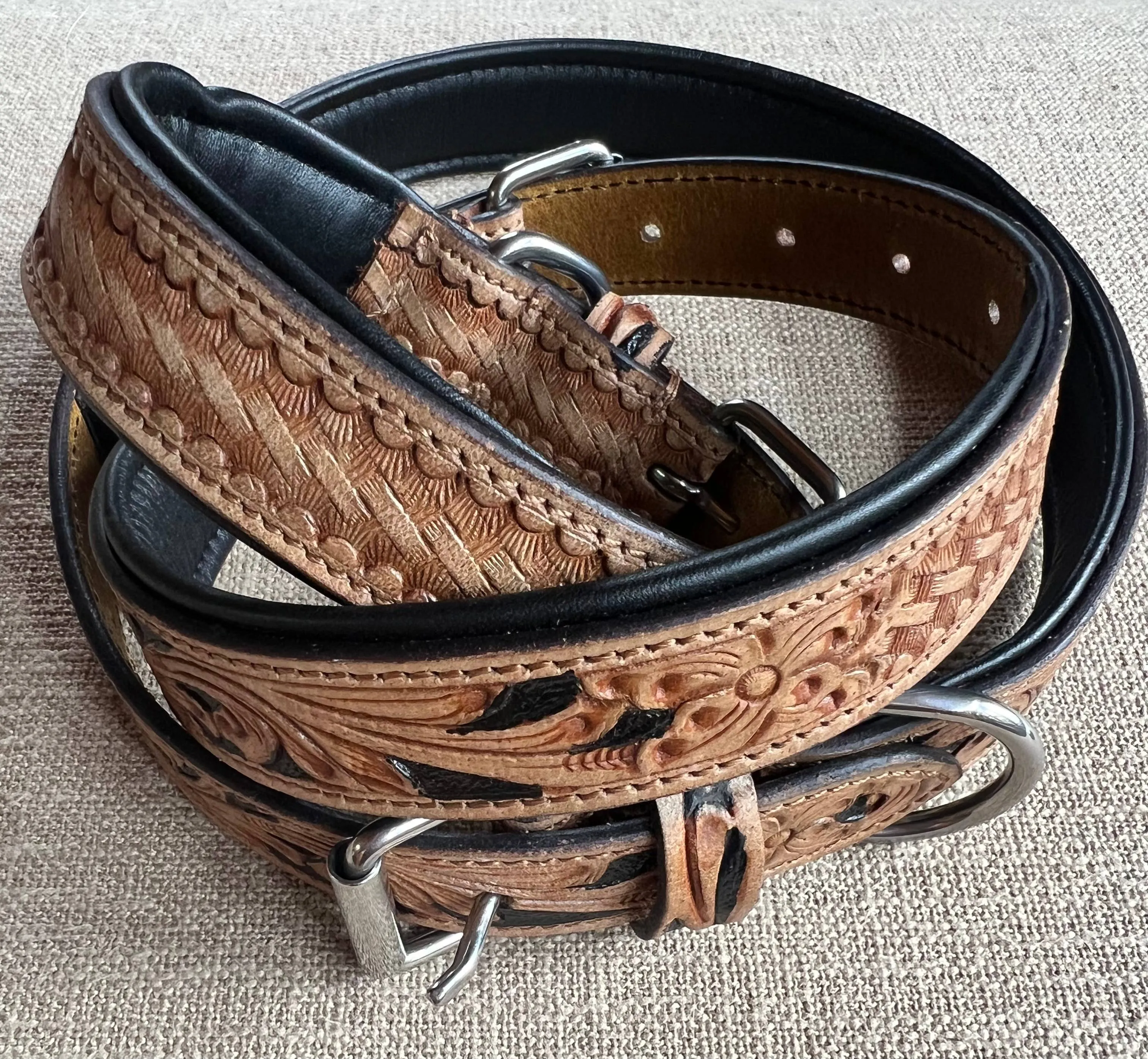 Leash BISBEE Tooled Leather Basket stamp western dog Leash