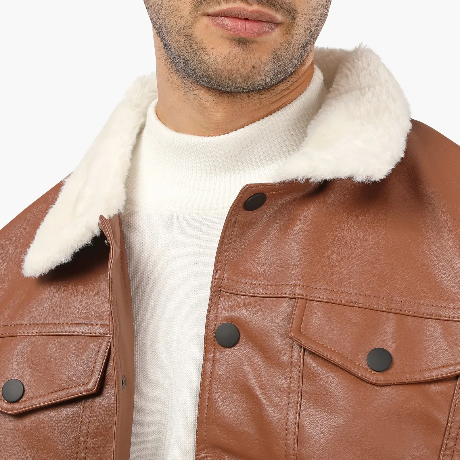 Leather Fur Collar Pocket WAL