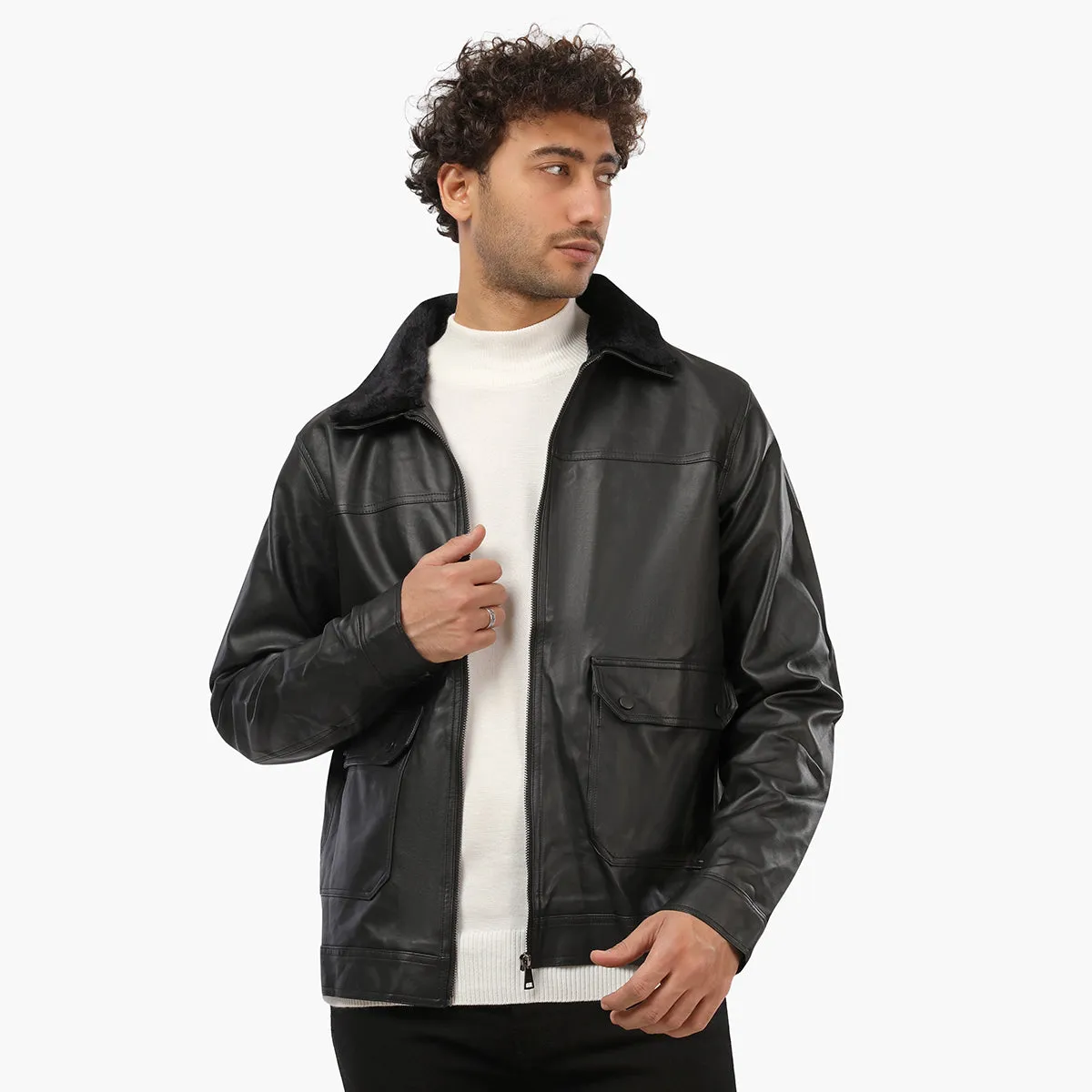 Leather Fur Collar Pocket WAL